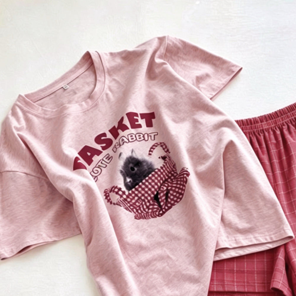 Minimalist Summer Women 's Short  Sleeve Sleep Set | Color: Style 2 | Image 2