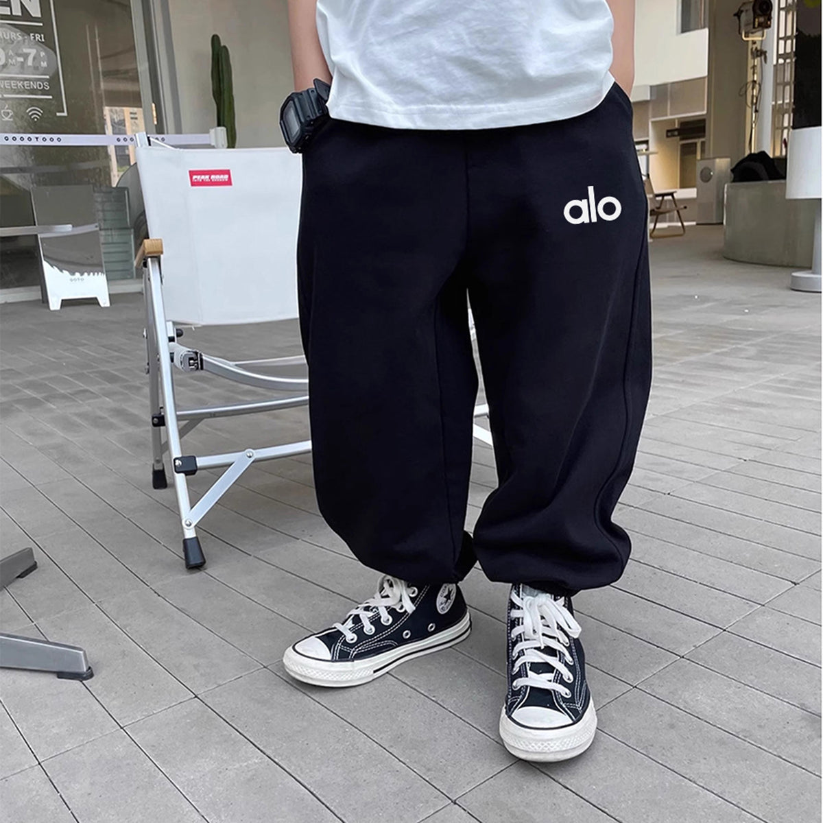 Modern Chic All-Season Minimalist Autumn Unisex Kids' Casual Pants, Ages 2-13 | Color: Black | Image 3