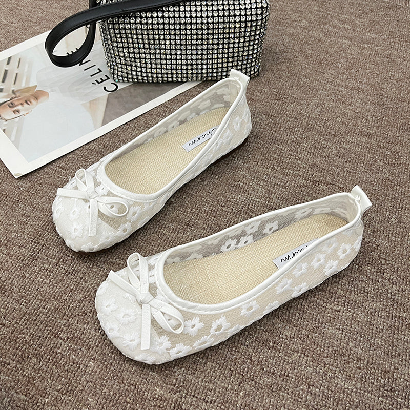 Modern Chic All-Season Lace/Mesh Women's Flat Shoes | Color: White | Image 1
