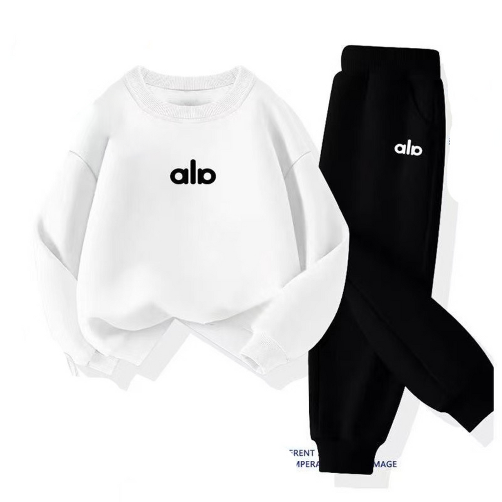 Modern Chic All-Season Minimalist Autumn 2-Piece Unisex Kids' Pants Suit, Ages 2-13 | Color: White | Image 1