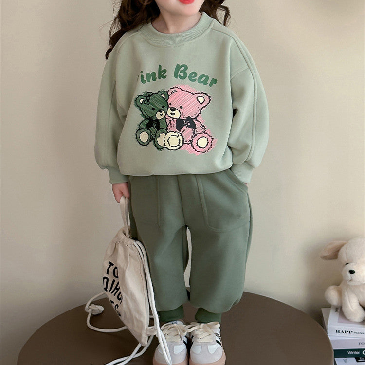 Casual Sporty Autumn 2-Piece Girls' Pants Suit, Ages 2-9 | Color: Green | Image 1