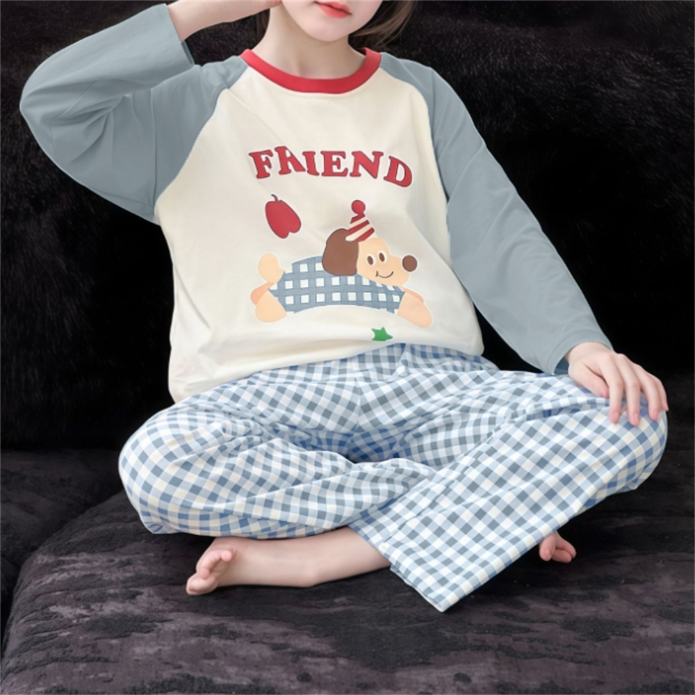 Minimalist Autumn 2-Piece Unisex Kids' Pajama Set, Ages 2-9 | Color: Blue | Image 2