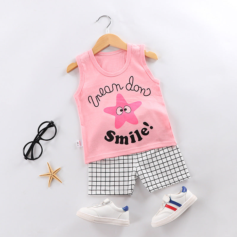 Minimalist Summer 2-Piece Unisex Baby Pants Suit, Ages 6-24 Months | Color: Pink | Image 1