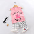 Minimalist Summer 2-Piece Unisex Baby Pants Suit, Ages 6-24 Months | Color: Pink | Image 1