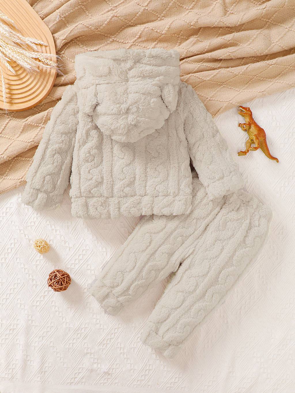 Minimalist Winter 2-Piece Unisex Baby Pants Suit, Ages 3-24 Months | Color: Beige | Image 3
