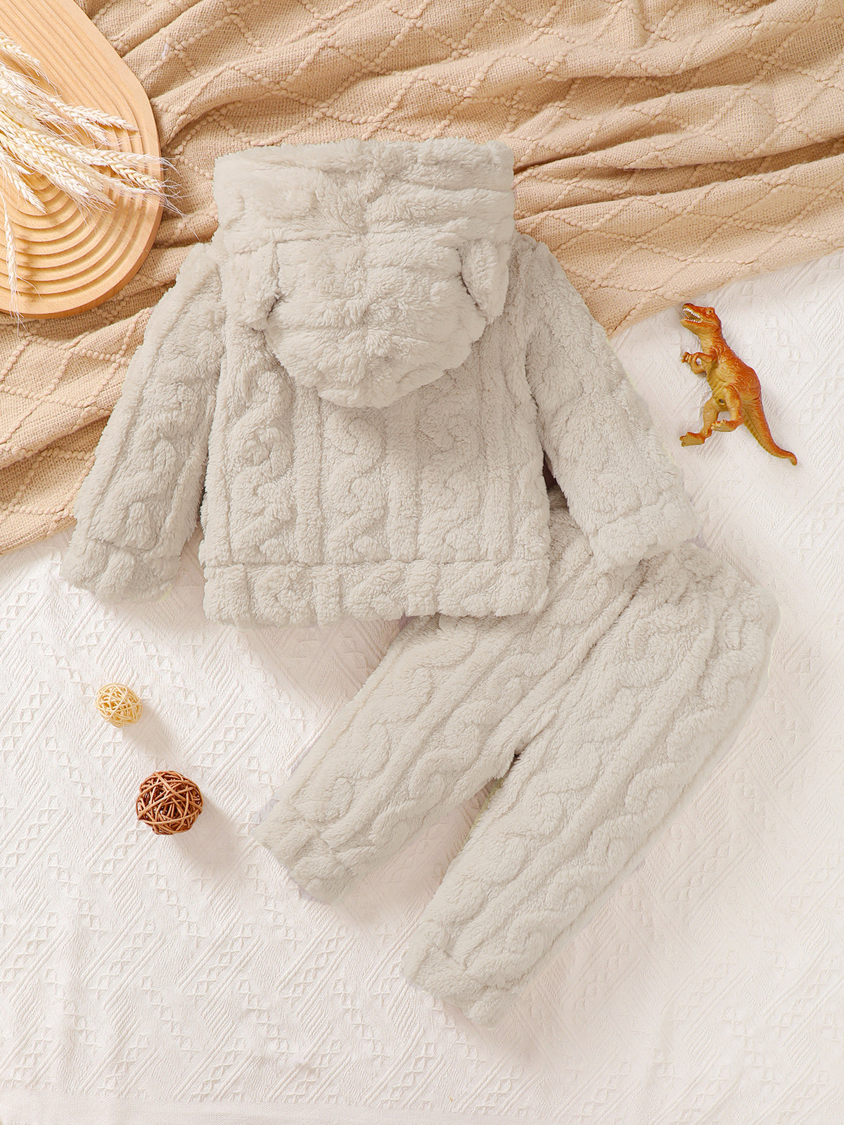 Minimalist Winter 2-Piece Unisex Baby Pants Suit, Ages 3-24 Months | Color: Beige | Image 3