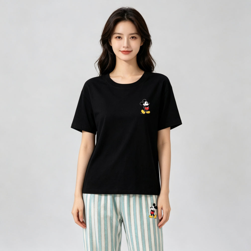 Modern Chic All-Season Sweet Feminine Summer 2 Pcs Women 's Short  Sleeve Sleep Set | Color: Style 1 | Image 1