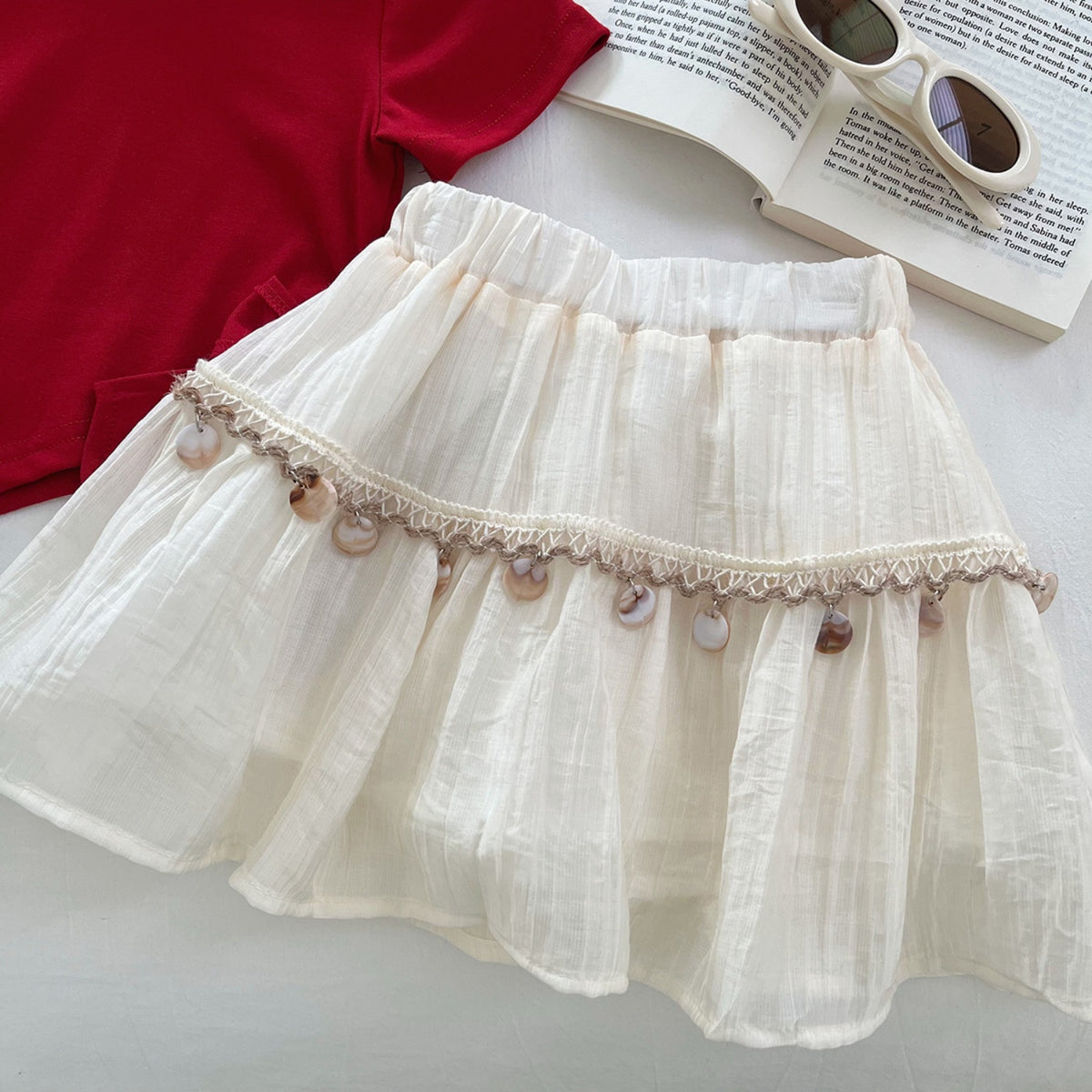 Casual Sporty Summer 2-Piece Girls' Dress Suit, Ages 2-5 | Color: Red | Image 2