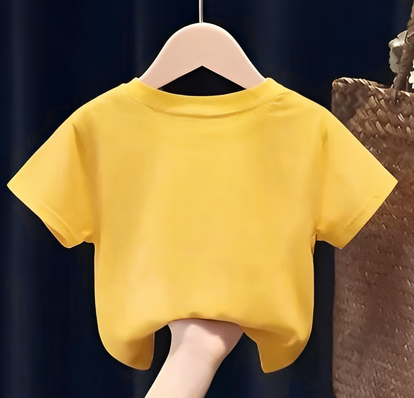 Modern Chic All-Season Minimalist Summer Unisex Kids' T-Shirt, Ages 2-7 | Color: Yellow | Image 2