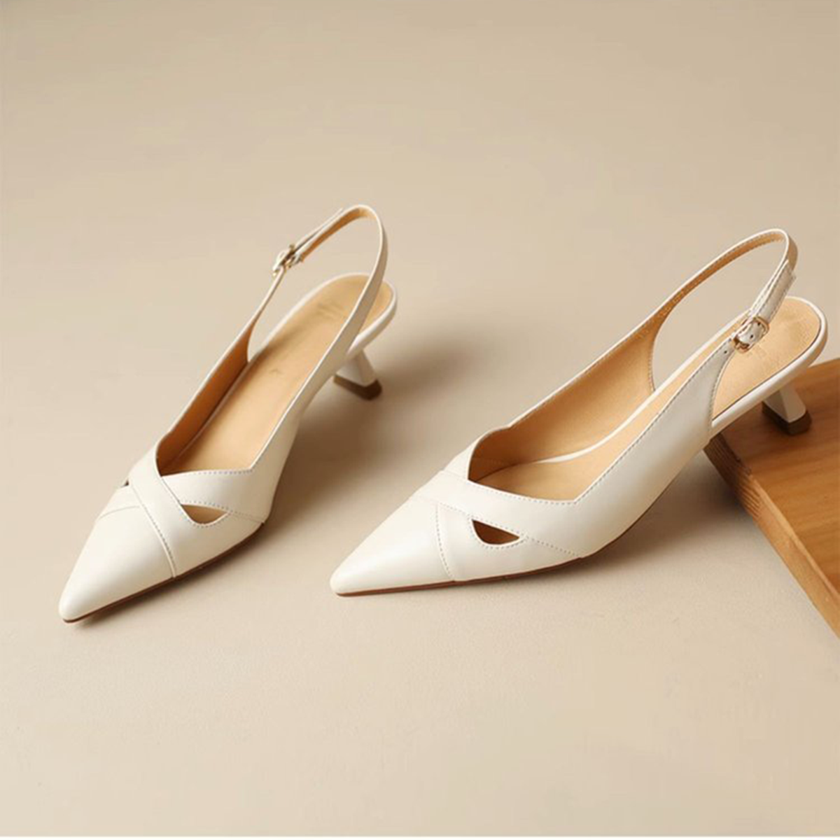 Modern Chic All-Season PU/Artificial Leather/Microfiber Leather Women's High Heel Sandals | Color: Beige | Image 2