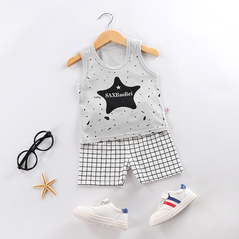 Minimalist Summer 2-Piece Unisex Baby Pants Suit, Ages 6-24 Months | Color: Grey | Image 1