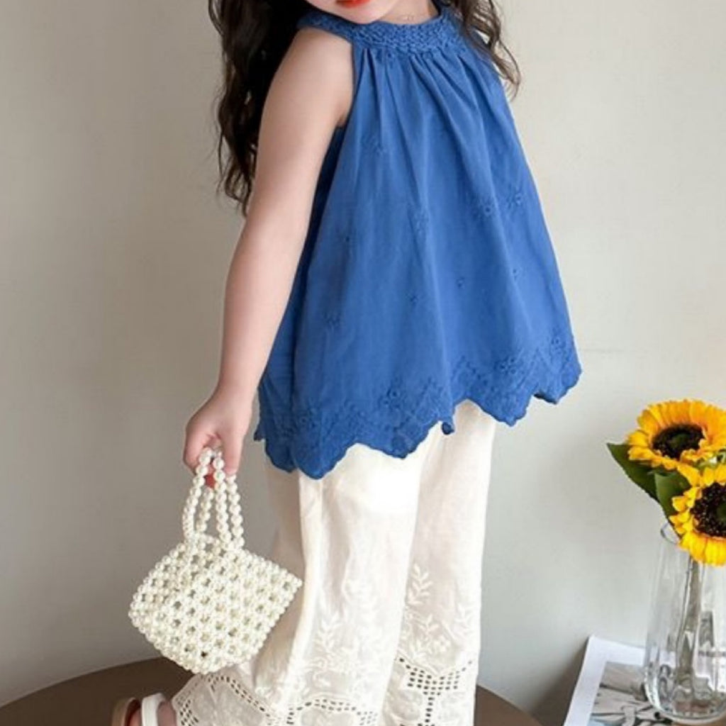 Casual Sporty Summer 2-Piece Girls' Pants Suit, Ages 2-9 | Color: Blue | Image 1