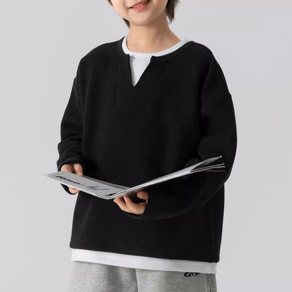 Modern Chic All-Season Minimalist Spring Boys' Sweatshirt, Ages 4-14 | Color: Black | Image 3