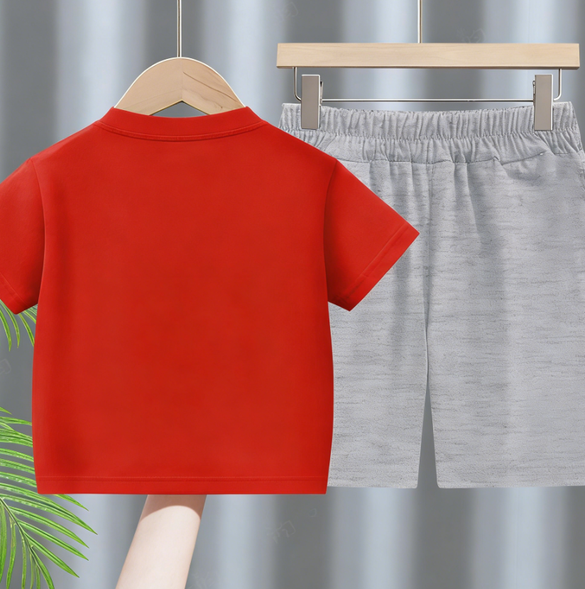 Modern Chic All-Season Minimalist Summer 2-Piece Boys' Pants Suit, Ages 2-9 | Color: Red | Image 3