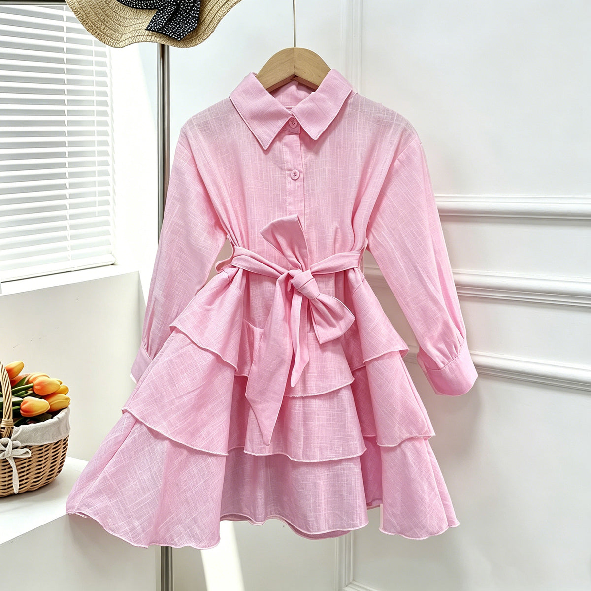 Minimalist Autumn 2-Piece Girls' A-Line Dress, Ages 2-9 | Color: Pink | Image 3