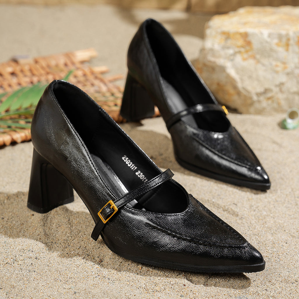 Modern Chic All-Season PU/Artificial Leather/Microfiber Leather Women's High Heels | Color: Black | Image 2