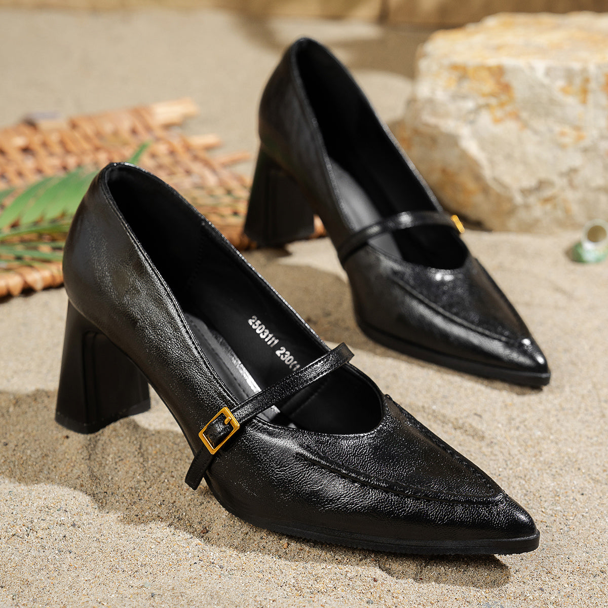 Modern Chic All-Season PU/Artificial Leather/Microfiber Leather Women's High Heels | Color: Black | Image 2