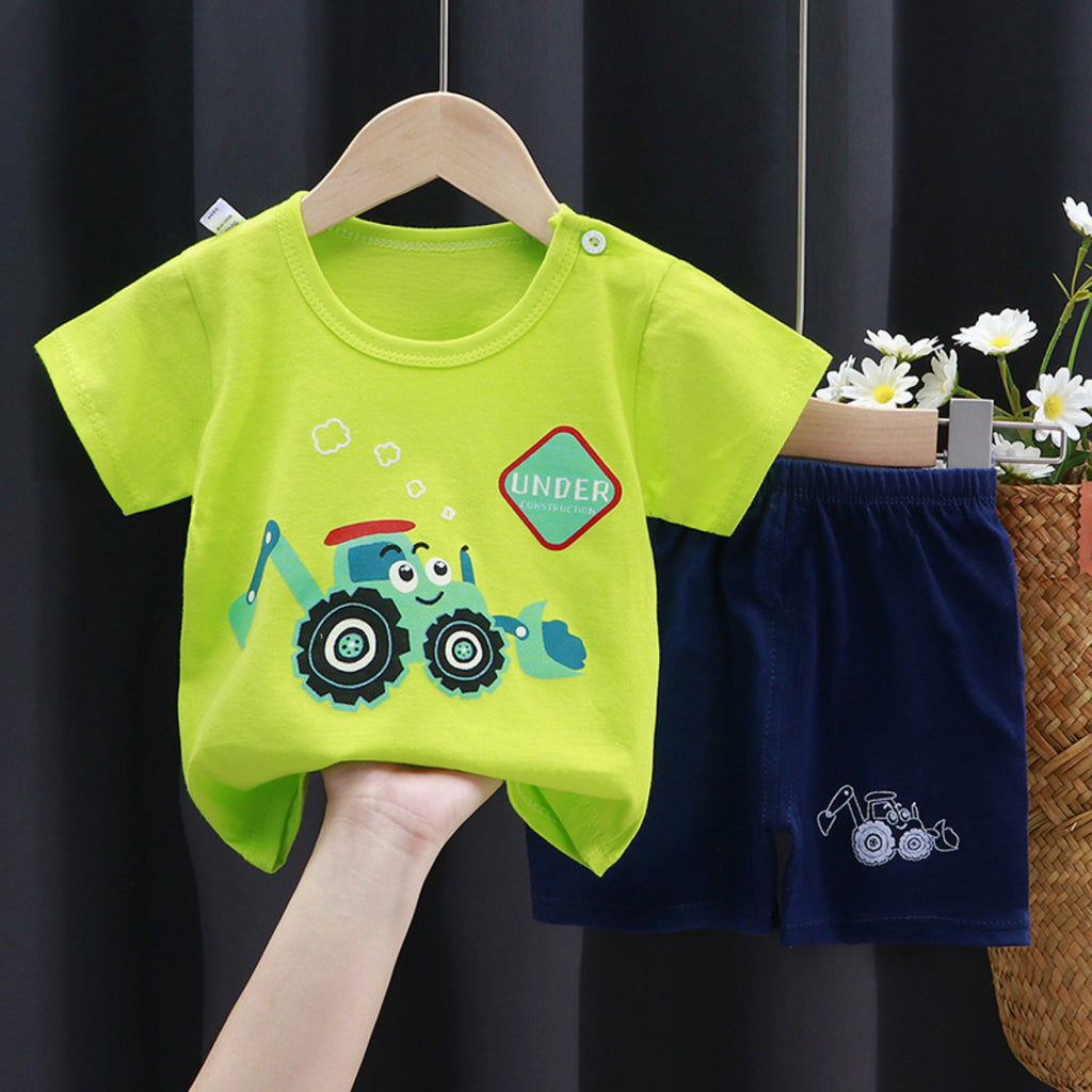 Modern Chic All-Season Minimalist Summer 2-Piece Unisex Baby Pajama Set, Ages 3-24 Months | Color: Green | Image 1
