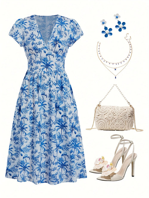 Bohemian Summer A-Line Dress | Color: Lake Blue | Image 1