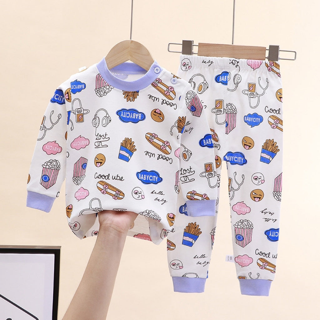 Minimalist Autumn 2 Pcs 2-9years Boys Pajama Sets | Color: White | Image 1
