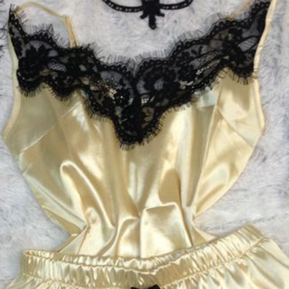 Minimalist Summer 2 Pcs Women 's Sleeveless Night Set | Color: Yellow | Image 2