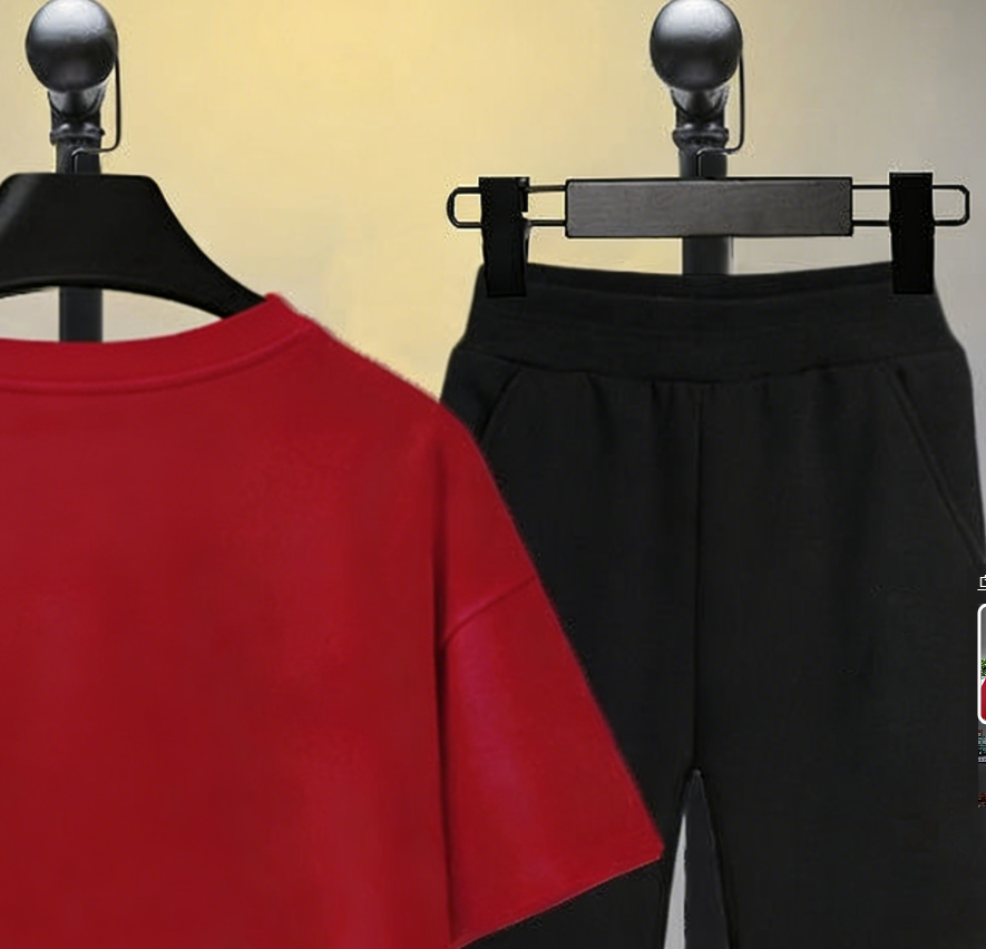 Modern Chic All-Season Minimalist Summer 2-Piece Boys' Pants Suit, Ages 3-14 | Color: Red | Image 3