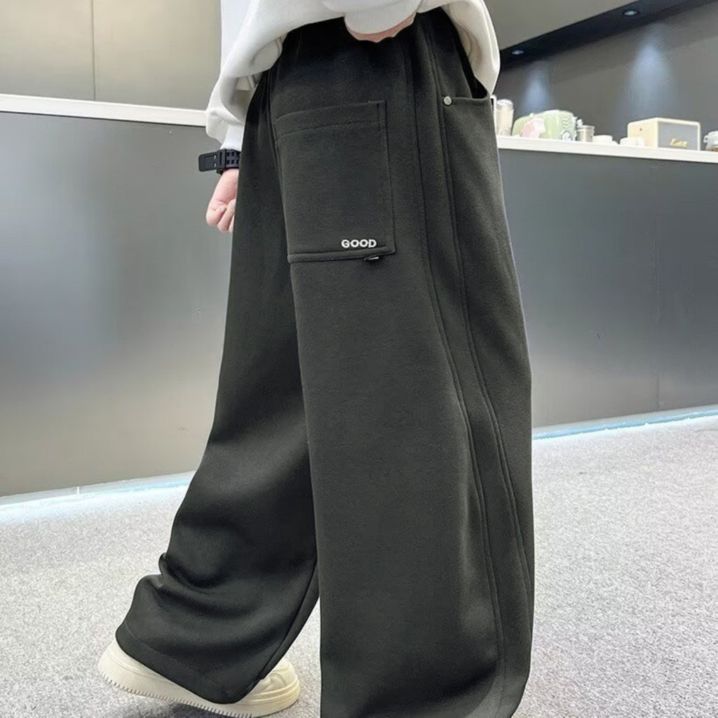 Minimalist Autumn Boys' Casual Pants, Ages 4-14 | Color: Dark Grey | Image 1