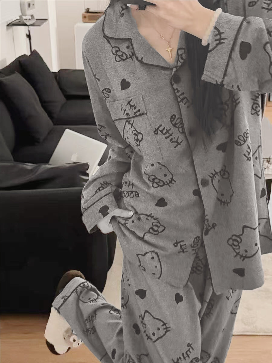 Sweet Feminine All-Season 2 Pcs Women 's Long Sleeve Sleep Set | Color: Style 1 | Image 1