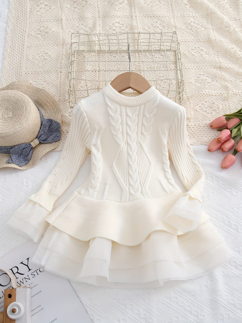 Elegant Winter Girls' Sweater, Ages 2-9 | Color: Beige | Image 1