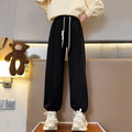 Modern Chic All-Season Minimalist Autumn Girls' Sweatpants, Ages 4-11 | Color: Black | Image 1