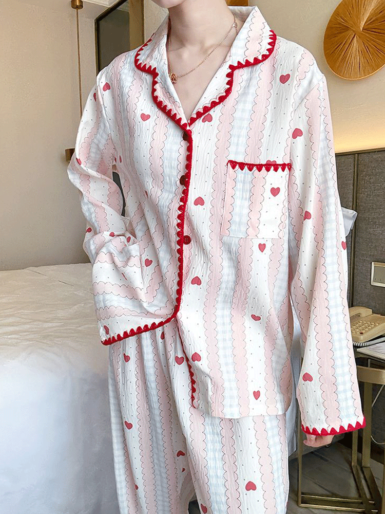 Sweet & Cute All-Season 2 Pcs Women 's Long Sleeve Sleep Set | Color: Style 1 | Image 1