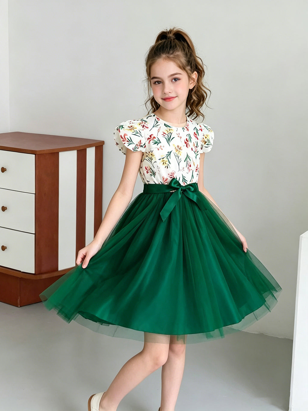 Sweet & Cute Summer Girls' A-Line Dress, Ages 8-12 | Color: Green | Image 3