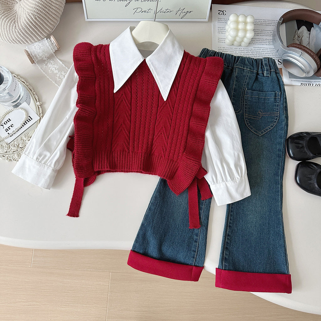 Sweet & Cute Autumn 3-Piece Girls' Pants Suit, Ages 2-9 | Color: Red | Image 1