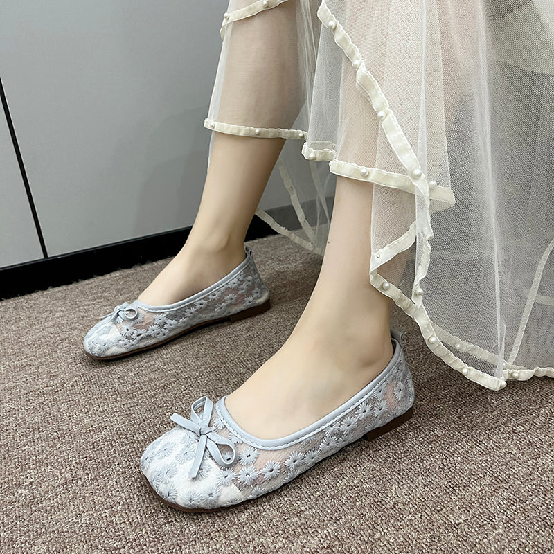 Modern Chic All-Season Lace/Mesh Women's Flat Shoes | Color: Grey | Image 3