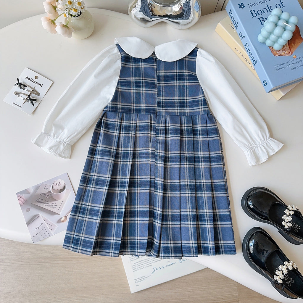 Preppy Autumn Girls' A-Line Dress, Ages 2-9 | Color: Blue | Image 3