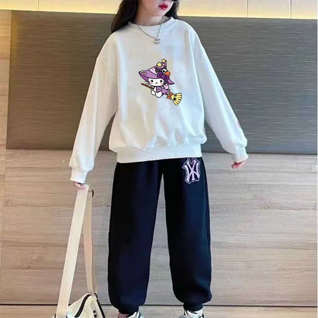 Modern Chic All-Season Minimalist Autumn Girls' Sweatshirt, Ages 3-14 | Color: White | Image 1
