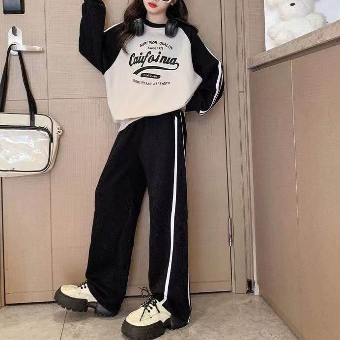 Modern Chic All-Season Casual Sporty Autumn 2-Piece Girls' Pants Suit, Ages 4-14 | Color: Black | Image 1