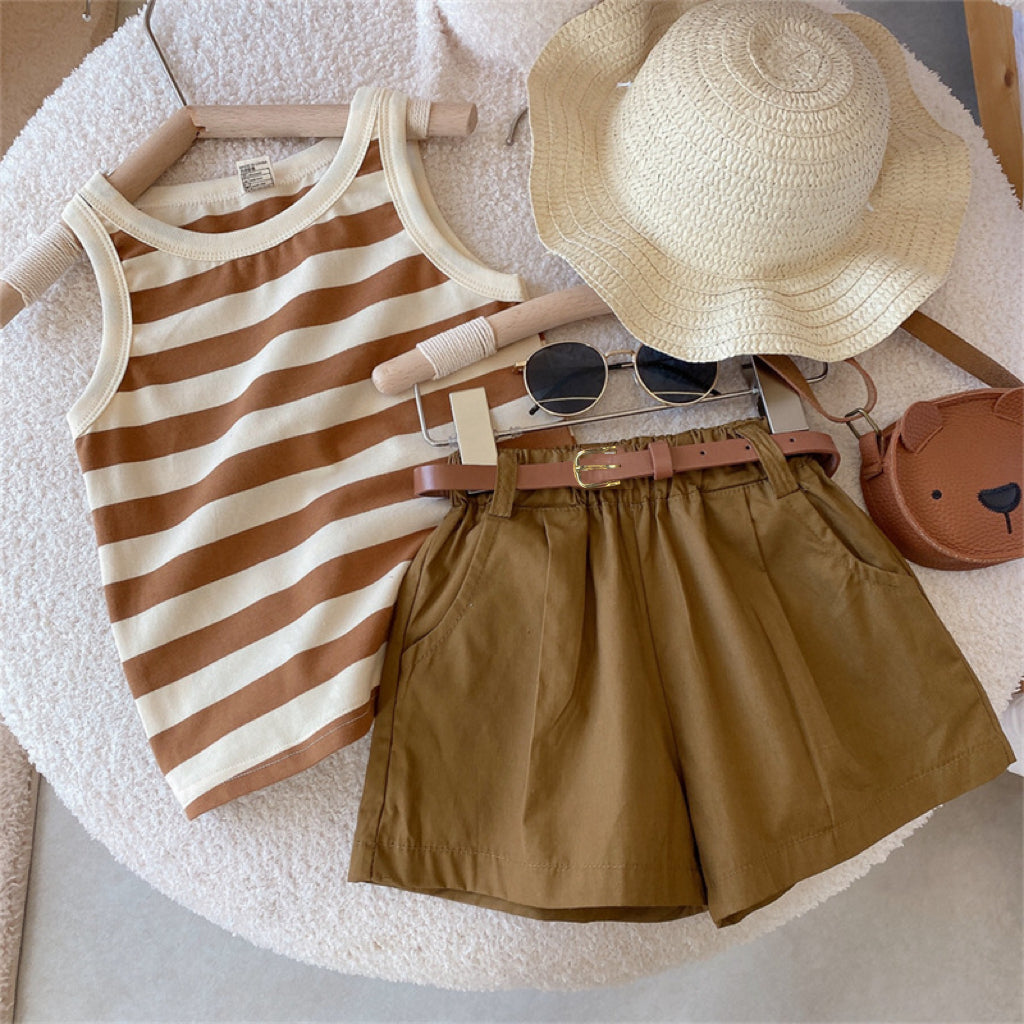 Sweet & Cute Summer 3-Piece Girls' Pants Suit, Ages 2-9 | Color: Khaki | Image 3