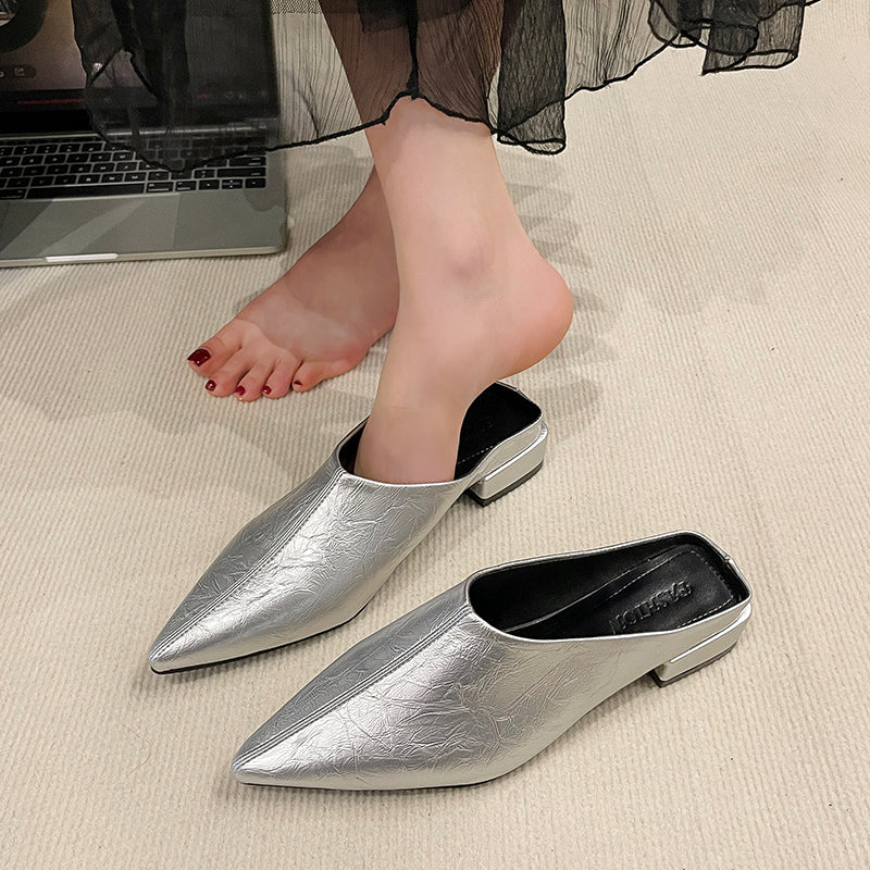 Modern Chic All-Season PU/Artificial Leather/Microfiber Leather Women's Flat Slippers | Color: Silver | Image 1