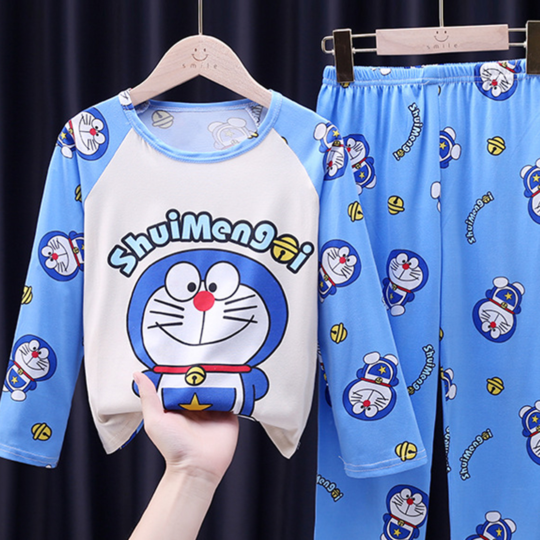 Modern Chic All-Season Minimalist Autumn 2-Piece Unisex Kids' Pajama Set, Ages 2-11 | Color: Blue | Image 2