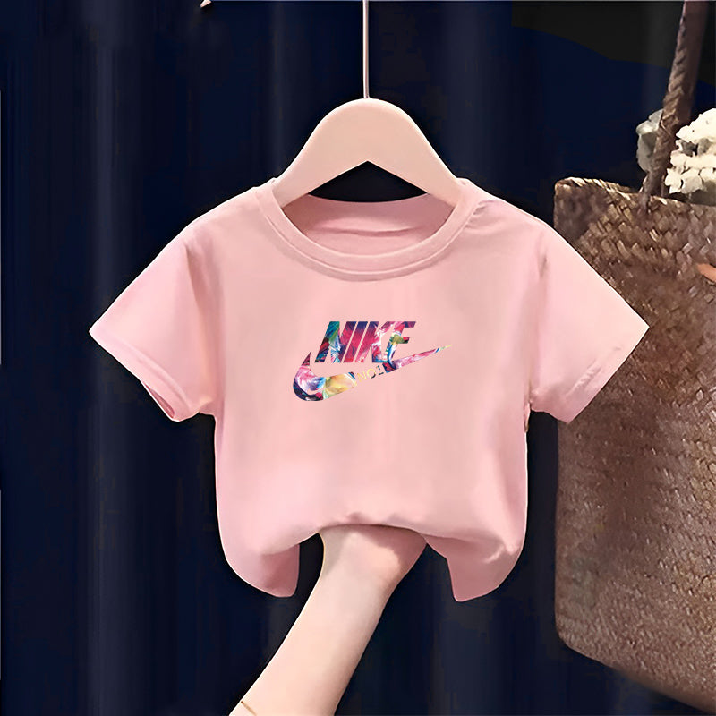 Modern Chic All-Season Minimalist Summer Unisex Kids' T-Shirt, Ages 2-7 | Color: Pink | Image 1