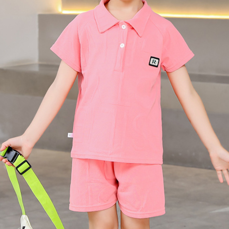 Modern Chic All-Season Minimalist Summer 2-Piece Boys' Pants Suit, Ages 1-6 | Color: Pink | Image 3