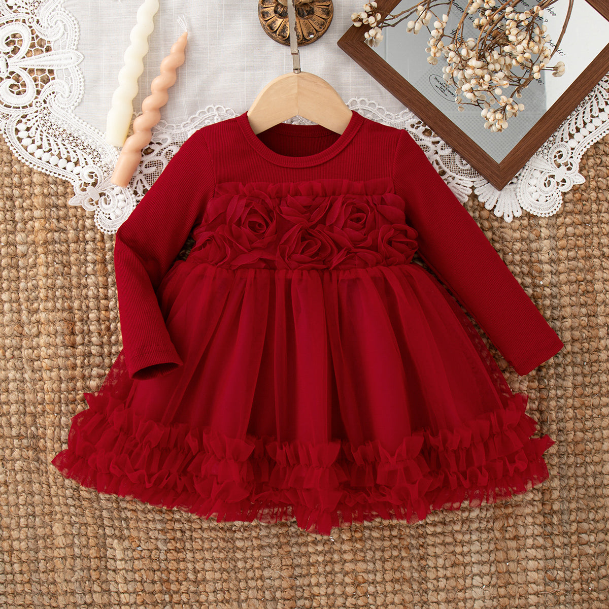 Sweet & Cute Spring Baby Girls' Dress, Ages 3-24 Months | Color: Red | Image 1