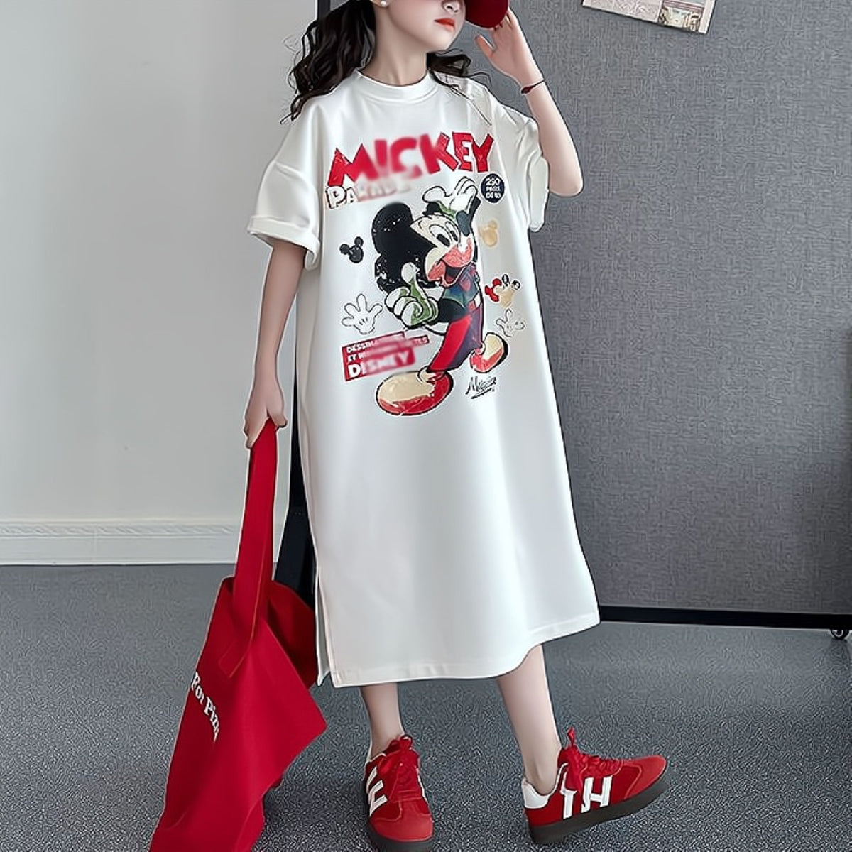 Modern Chic All-Season Casual Sporty Summer Girls' Tee Dress, Ages 4-14 | Color: White | Image 3