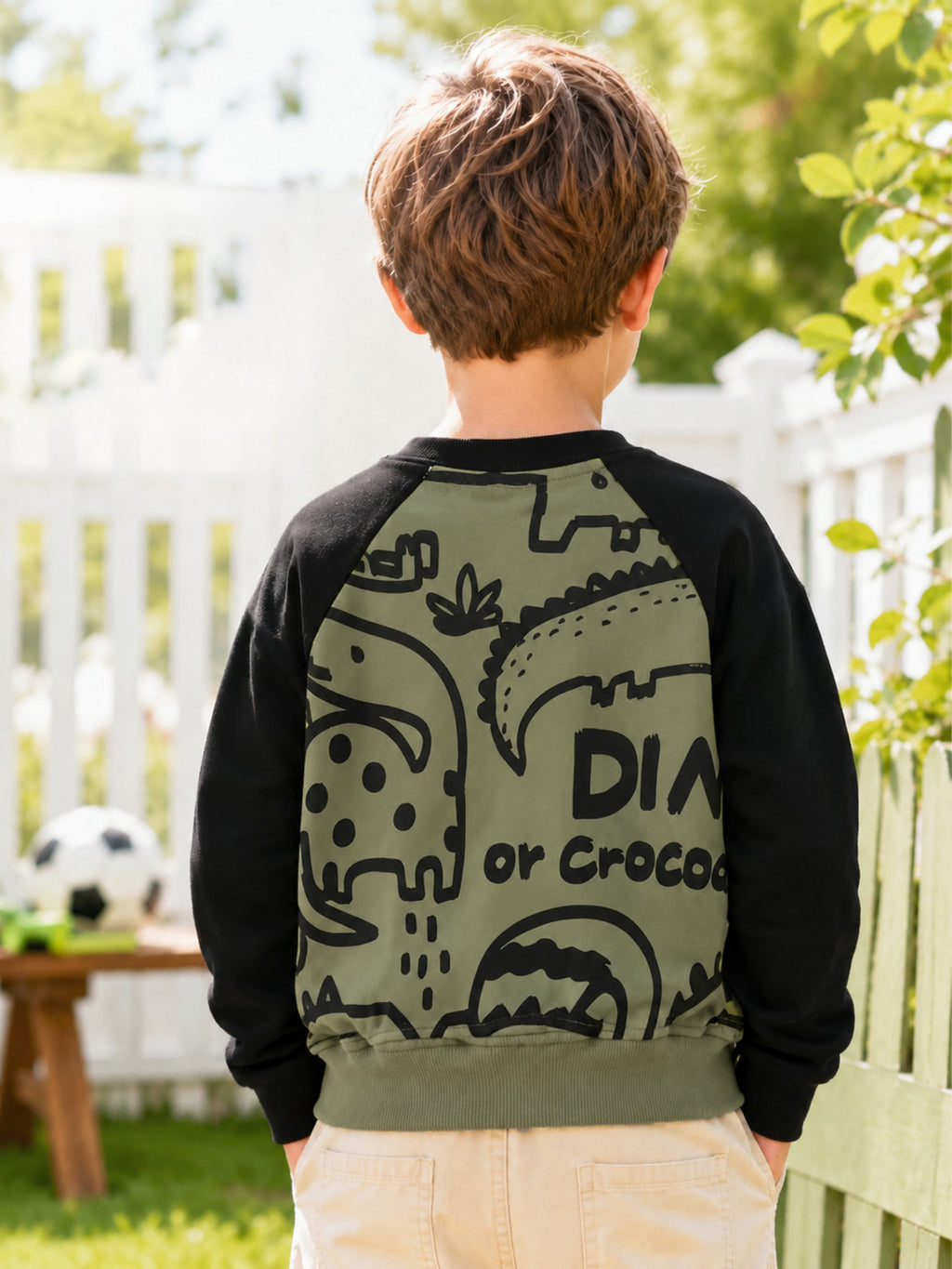 Trendy Autumn Unisex Kids' Sweatshirt, Ages 2-9 | Color: Green | Image 3