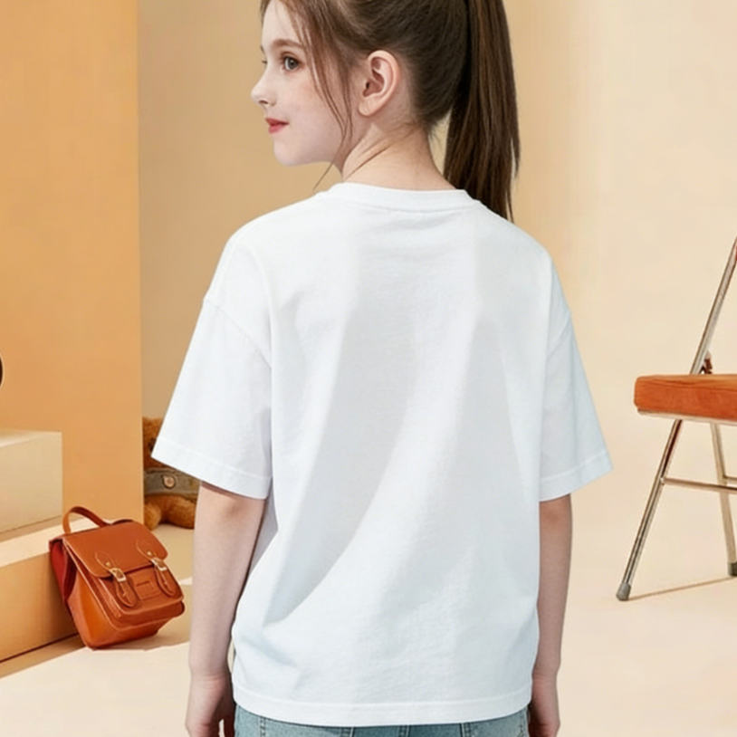 Modern Chic All-Season Minimalist Summer Girls' T-Shirt, Ages 3-14 | Color: White | Image 3