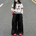 Casual Sporty Summer 2-Piece Girls' Pants Suit, Ages 4-14 | Color: White | Image 1