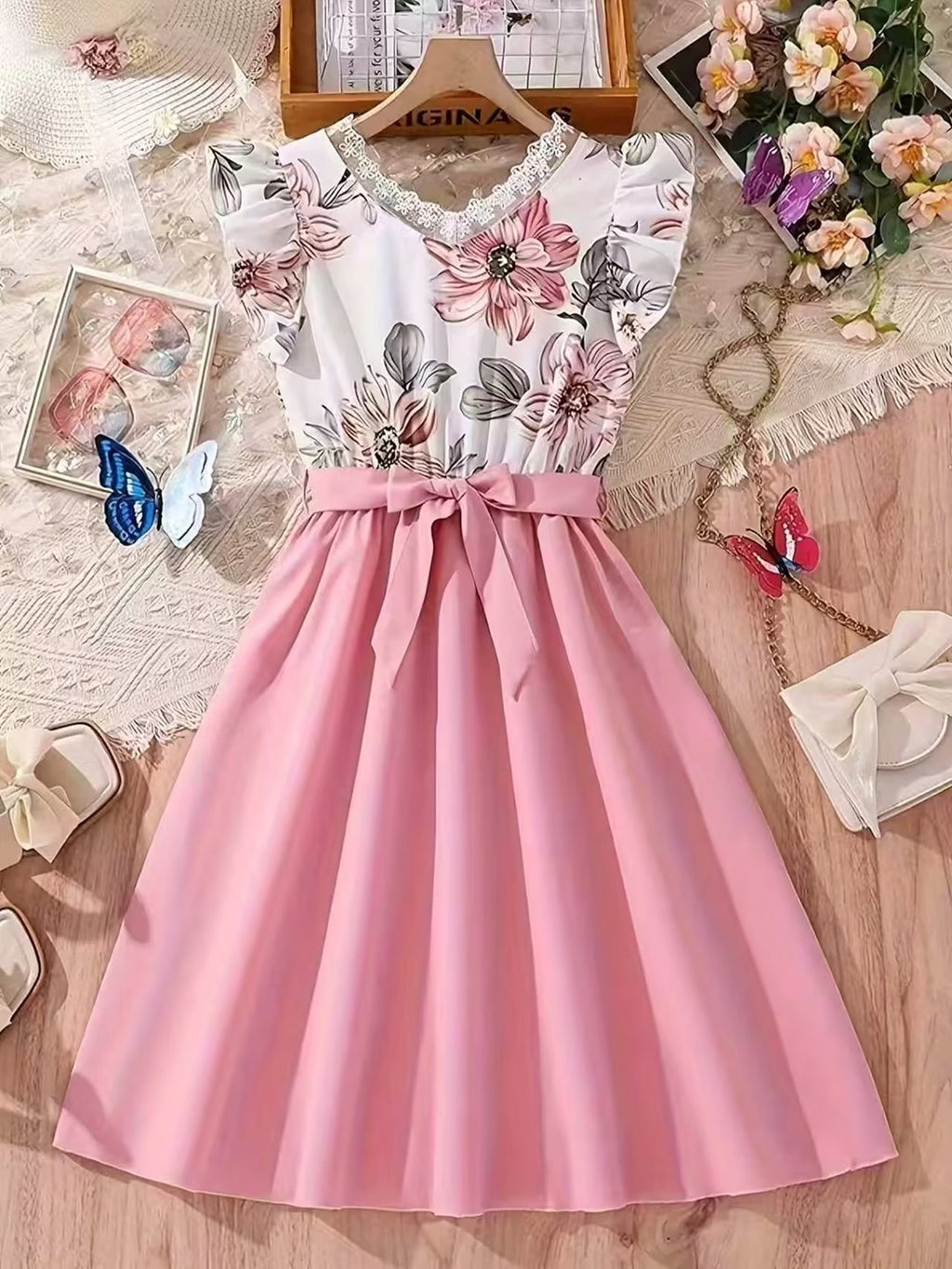 Sweet & Cute Summer Girls' A-Line Dress, Ages 8-12 | Color: Pink | Image 1