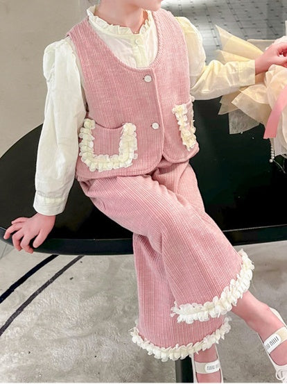 Sweet & Cute Autumn 3-Piece Girls' Pants Suit, Ages 2-9 | Color: Pink | Image 2