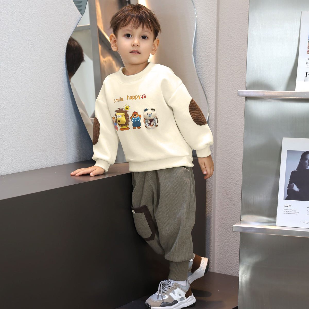 Casual Sporty Autumn 2-Piece Unisex Kids' Pants Suit, Ages 2-9 | Color: Style 1 | Image 1